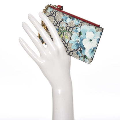 Gucci GG Supreme Monogram Blooms Key Case Beige Blue Navy Hibiscus Red 2 of 6