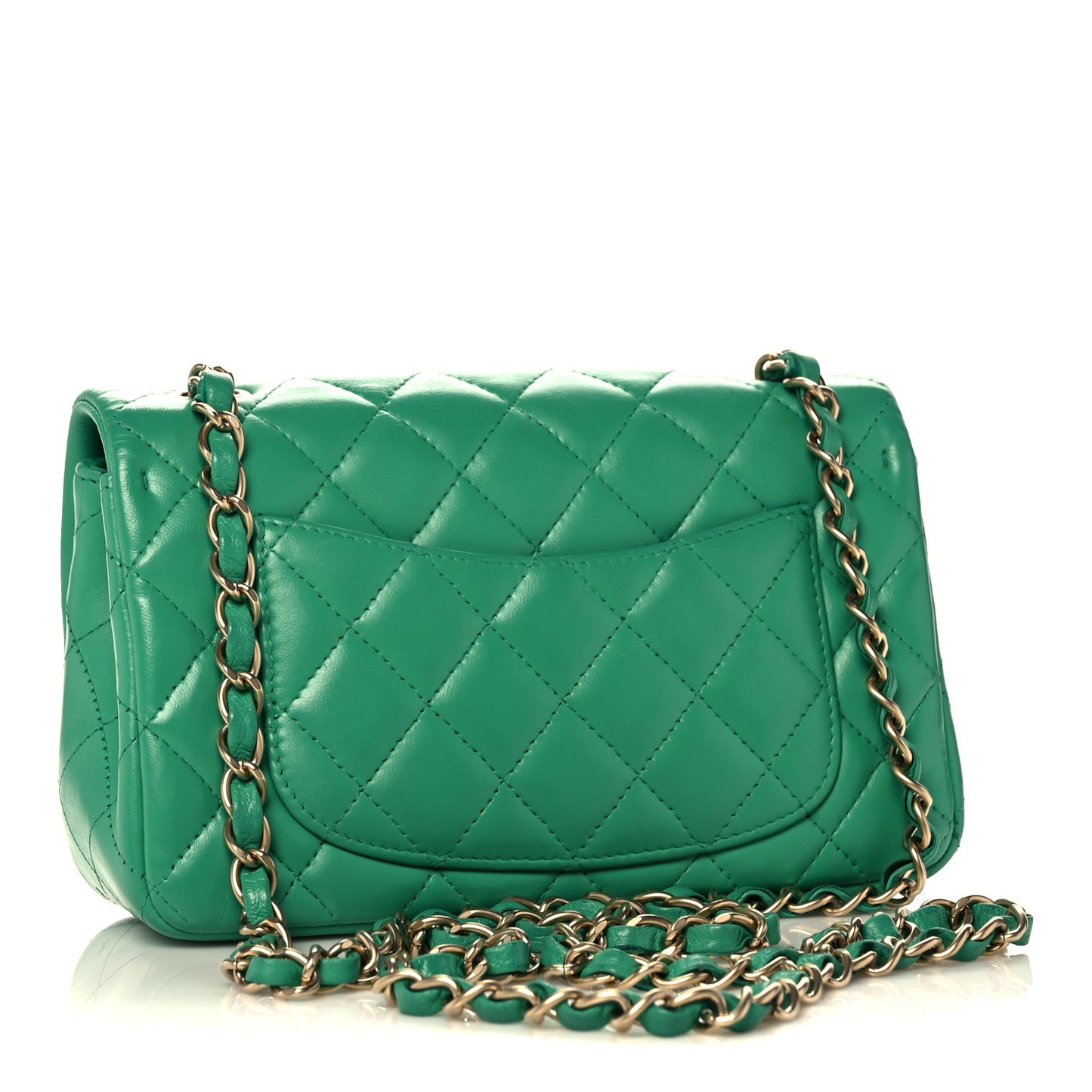 Lambskin Quilted Mini Rectangular Flap Green