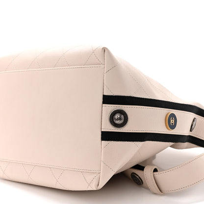 Chanel Calfskin Stitched Large Button Up Hobo Ivory Black 9 of 10