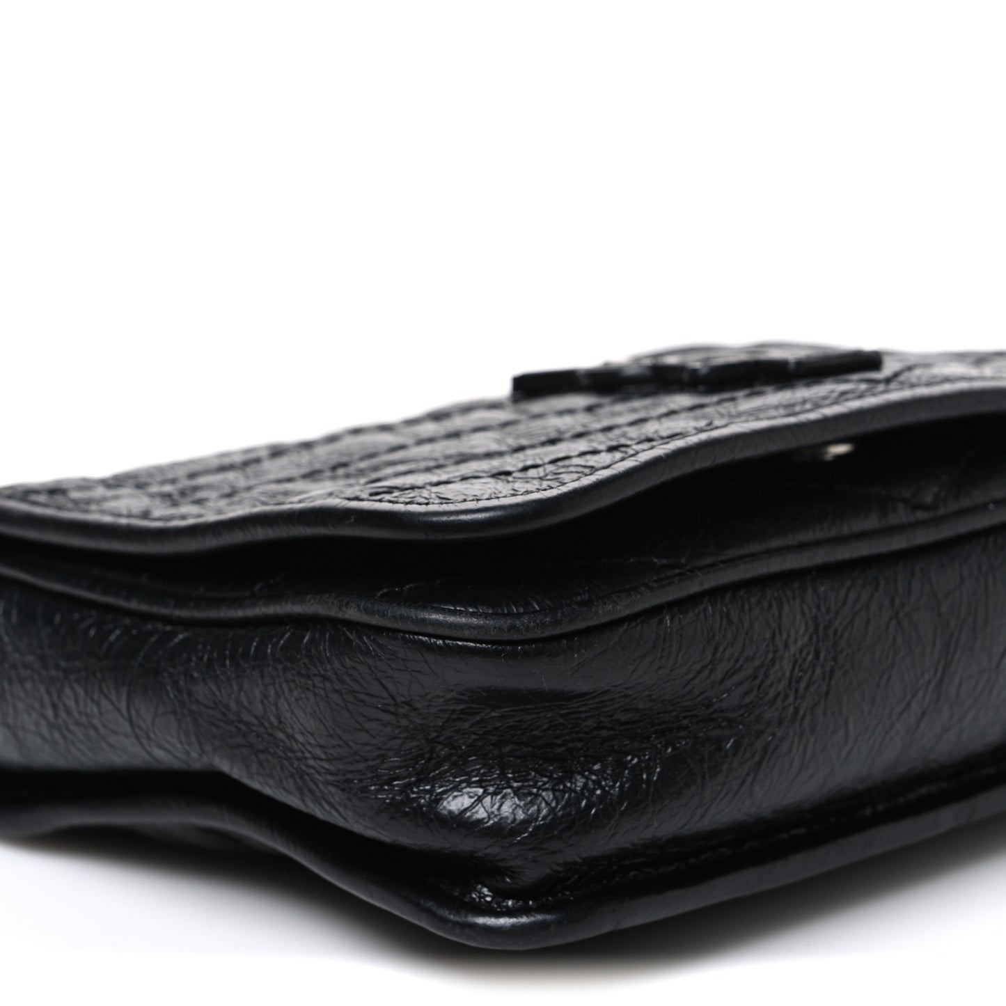 Crinkled Calfskin Matelasse Monogram Niki Chain Wallet Black
