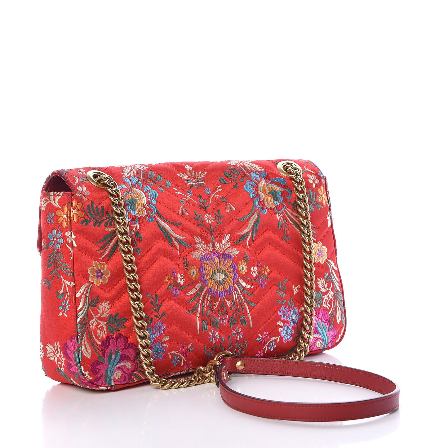 Jacquard Matelasse Floral Medium GG Marmont Shoulder Bag Red
