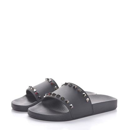 Valentino Garavani Rubber Rockstud Slide Sandals 38 Black 3 of 10