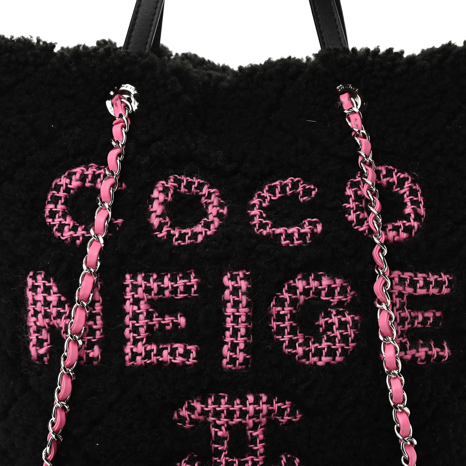 Chanel Shearling Sheepskin Large Coco Neige Tote Black 8 of 10