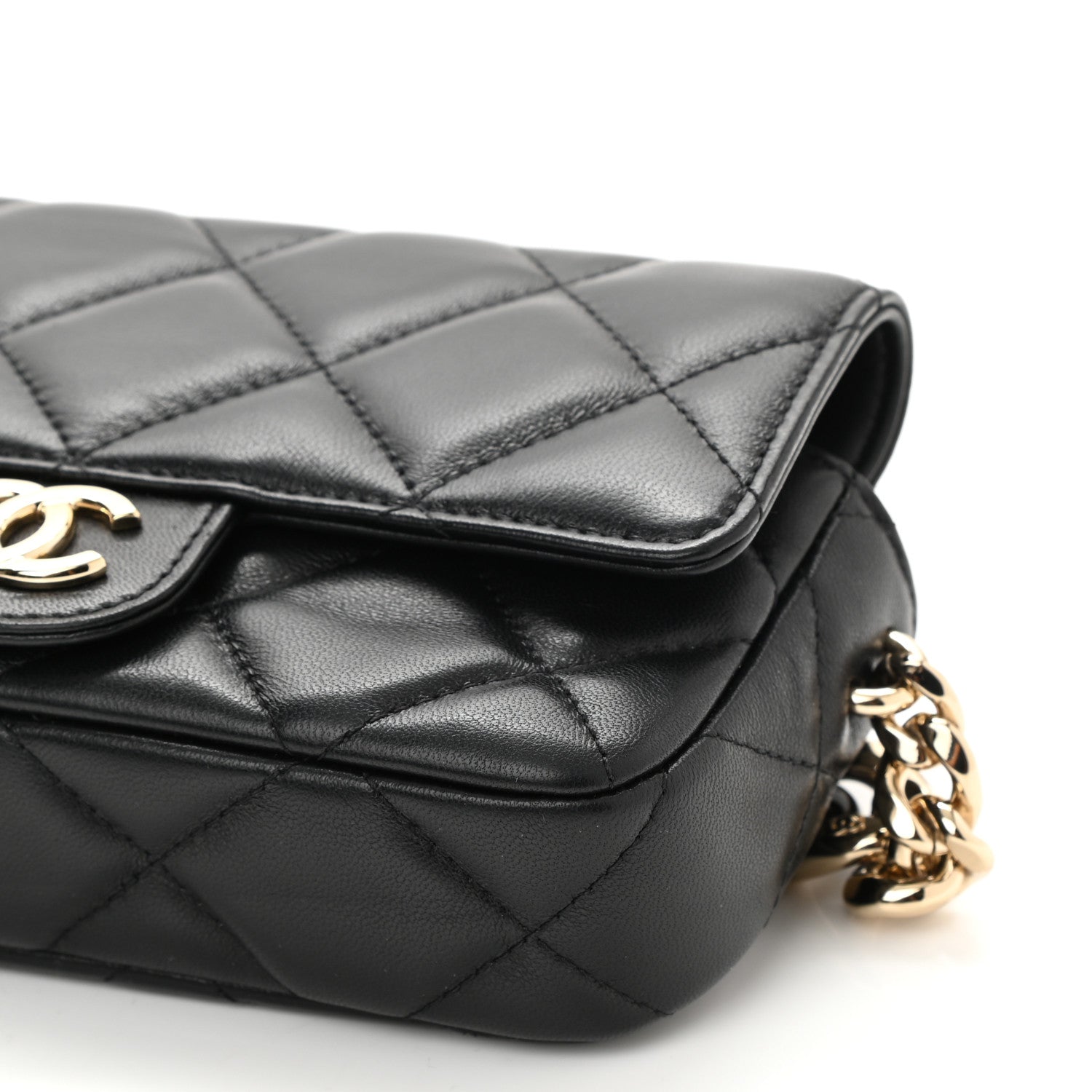 Chanel Lambskin Quilted Resin Bi-Color Flap Phone Holder With Chain Black 11 of 11