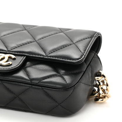 Chanel Lambskin Quilted Resin Bi-Color Flap Phone Holder With Chain Black 11 of 11