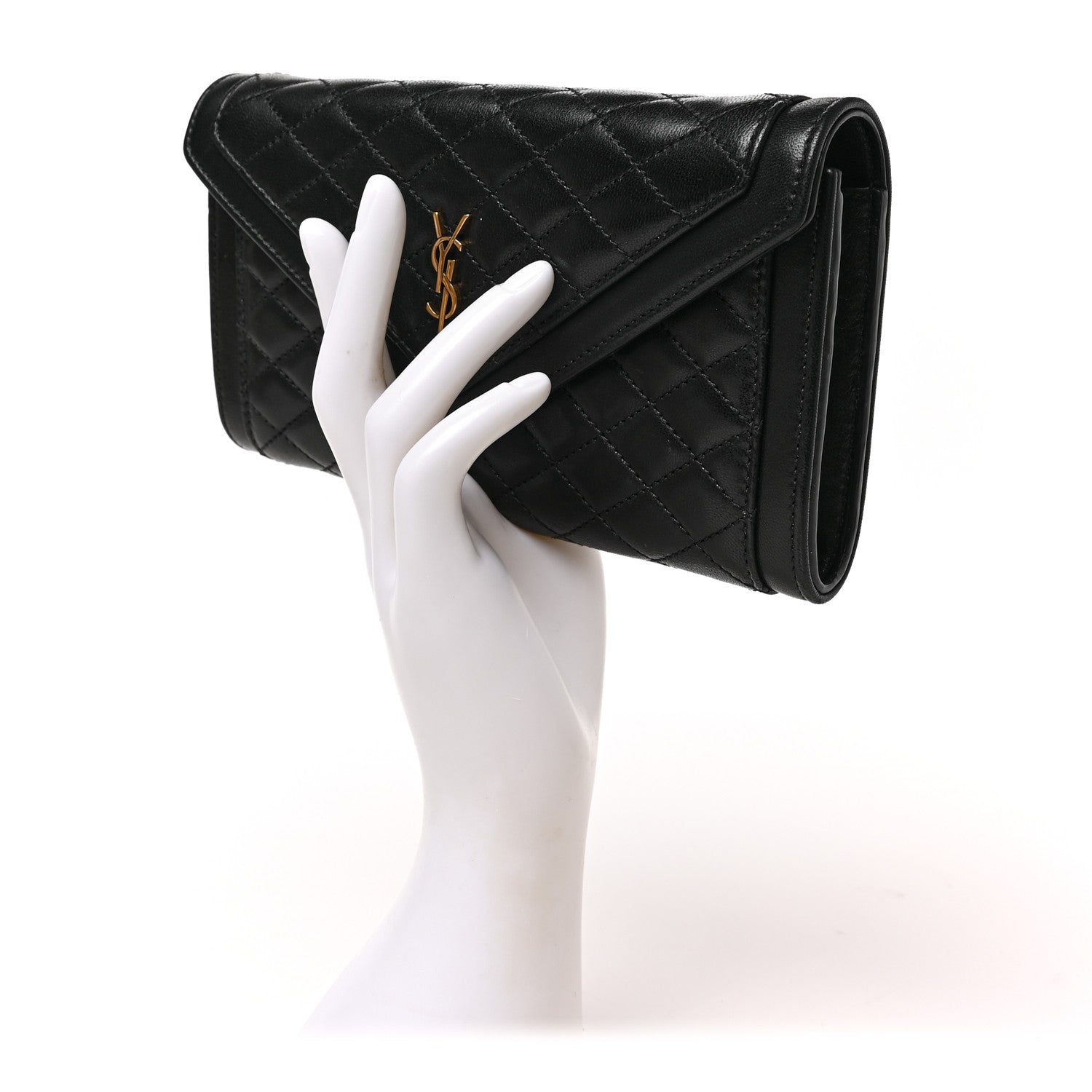 Saint Laurent Lambskin Quilted Monogram Large Gabbie Flap Wallet Black 3 of 14