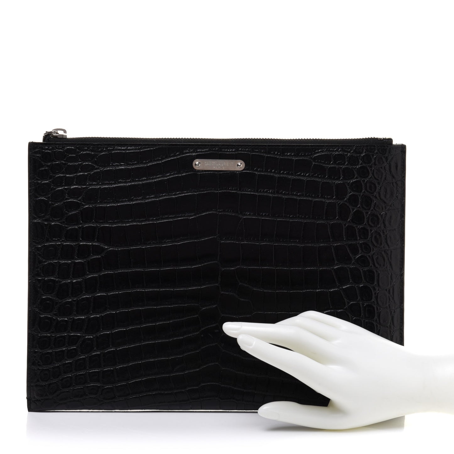 Calfskin Crocodile Embossed Document Holder Black