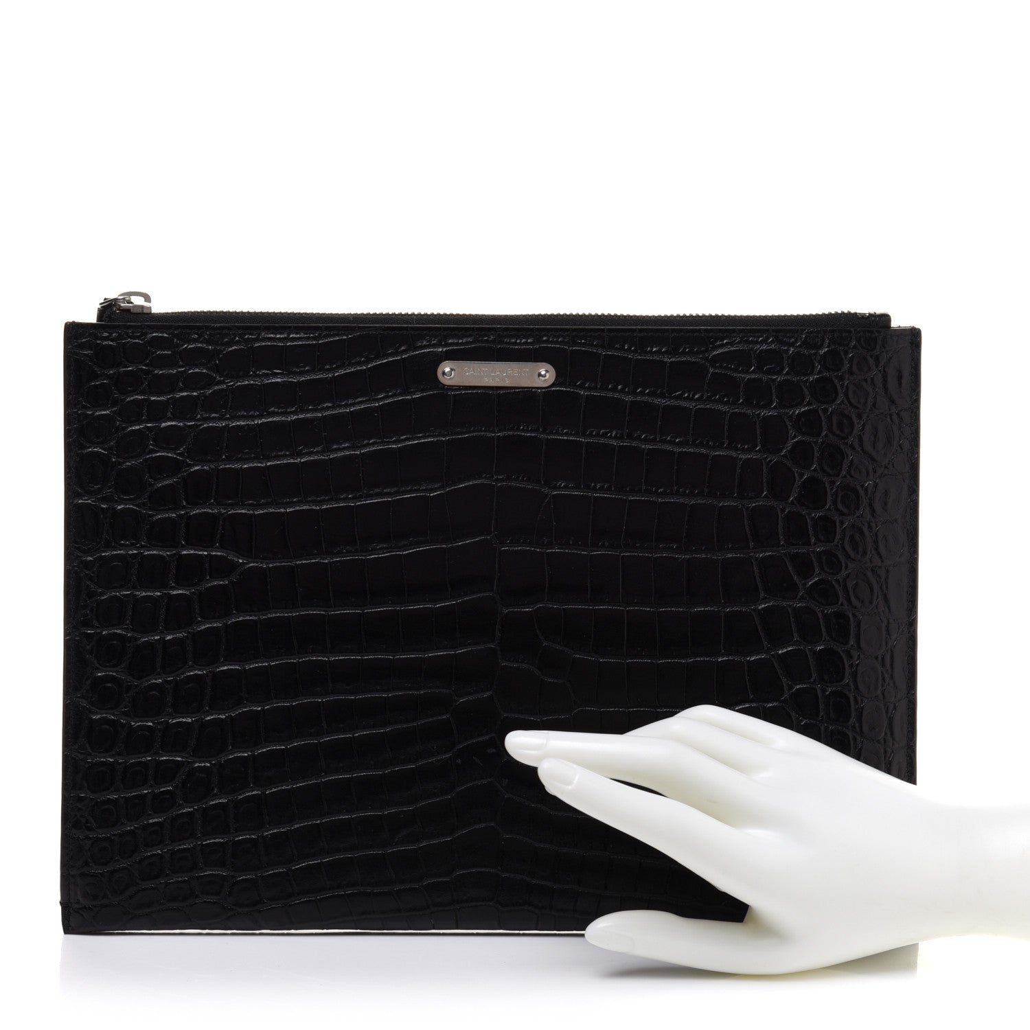 Saint Laurent Calfskin Crocodile Embossed Document Holder Black 2 of 9