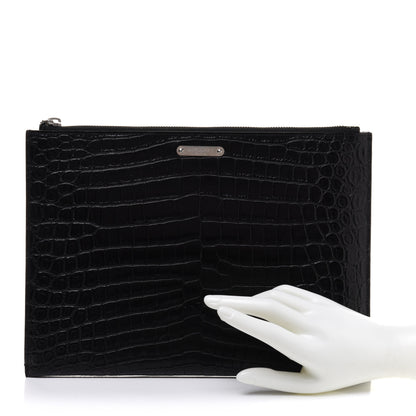 Saint Laurent Calfskin Crocodile Embossed Document Holder Black 2 of 9