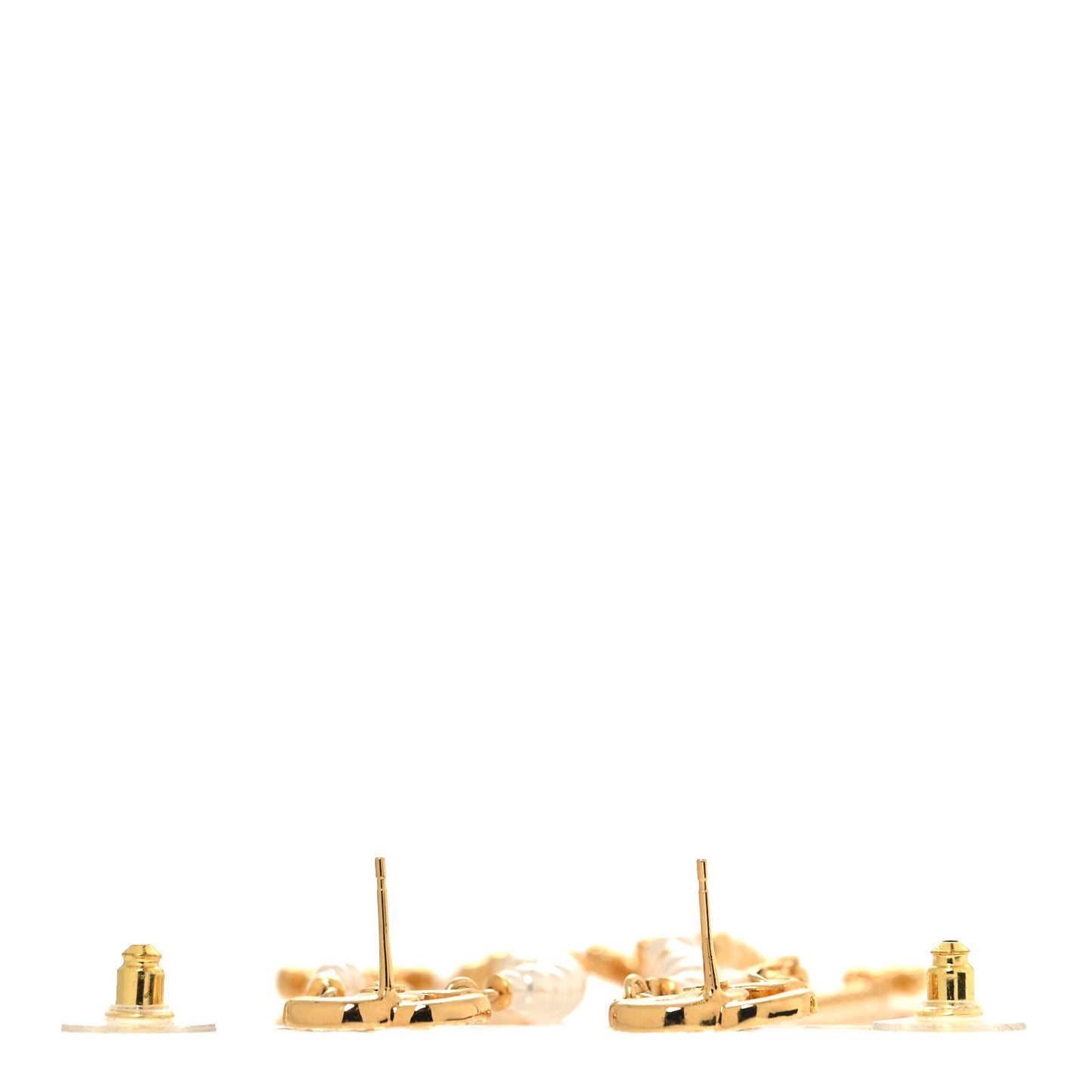 Pearl Crystal CC Flower Chain Multi Drop Earrings Gold