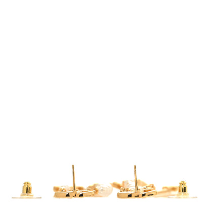 Chanel Pearl Crystal CC Flower Chain Multi Drop Earrings Gold 3 of 5