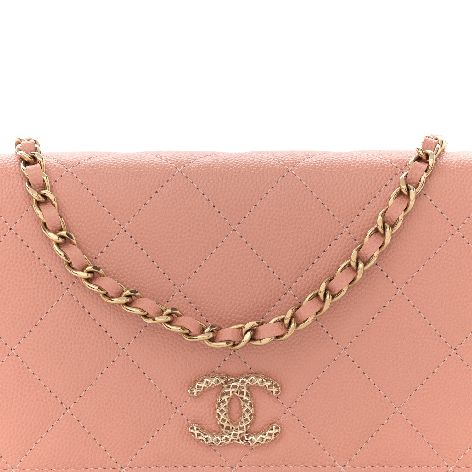 Chanel Caviar Quilted Perforated Metal CC Wallet On Chain WOC Beige 9 of 12