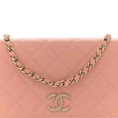 Chanel Caviar Quilted Perforated Metal CC Wallet On Chain WOC Beige 9 of 12