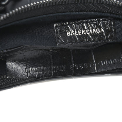 Balenciaga Extra Supple Calfskin Crocodile Embossed Le Cagole Mini Purse With Chain Black 8 of 11