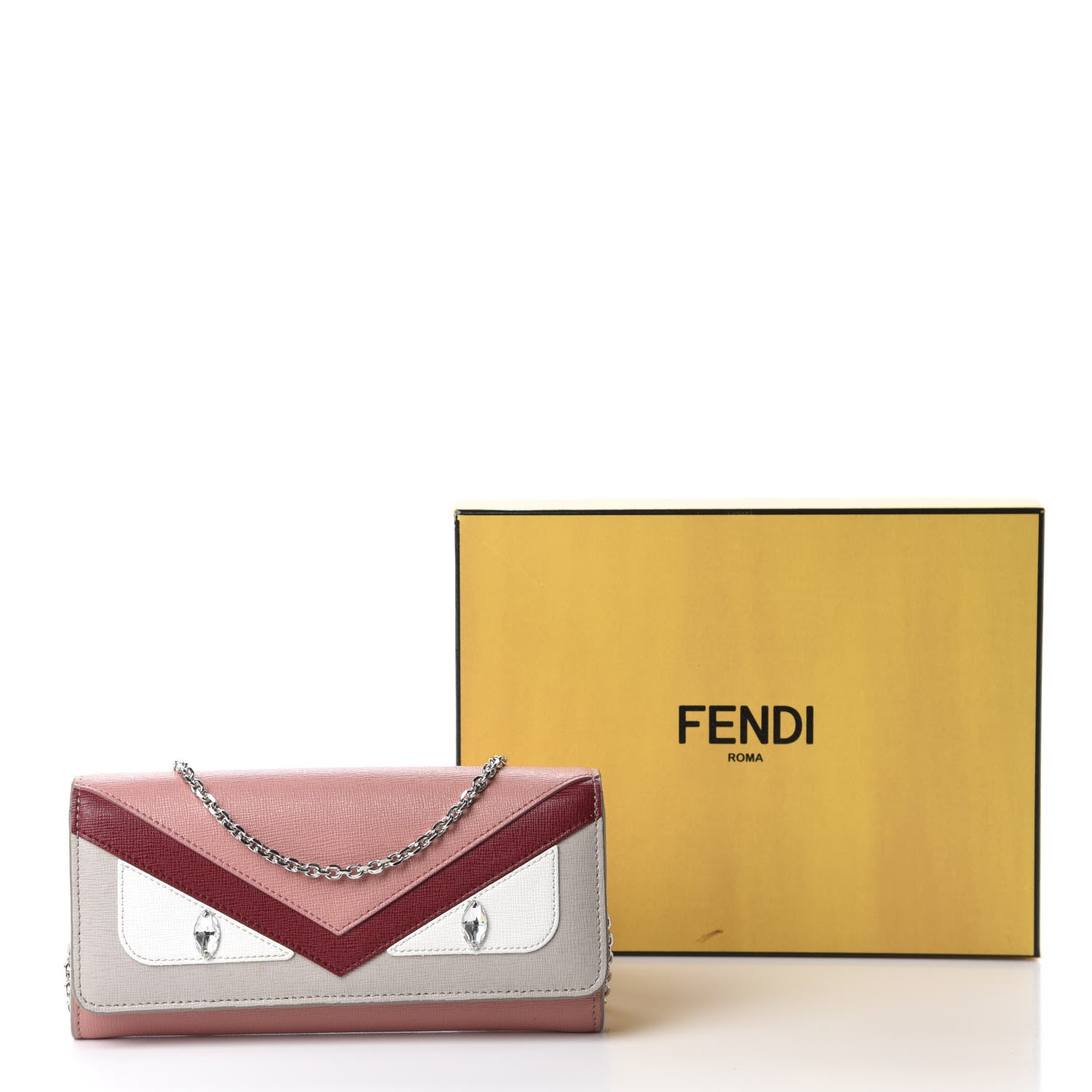 Fendi Vitello Elite Crystal Eye Monster Continental Wallet on Chain Grigio Polvere Ribes Multicolor 10 of 10