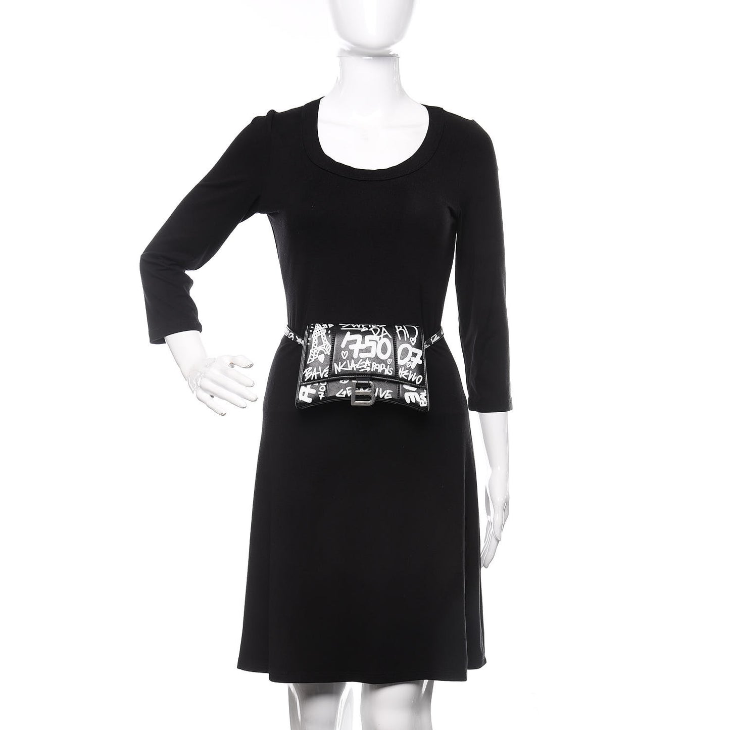 Calfskin Graffiti Hourglass Belt Bag S Black White