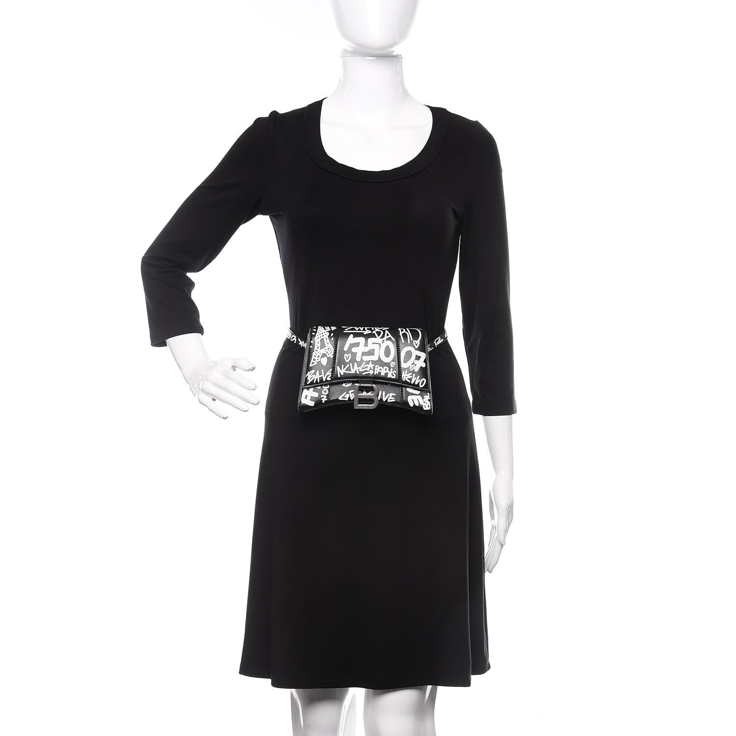 Balenciaga Calfskin Graffiti Hourglass Belt Bag S Black White 2 of 9