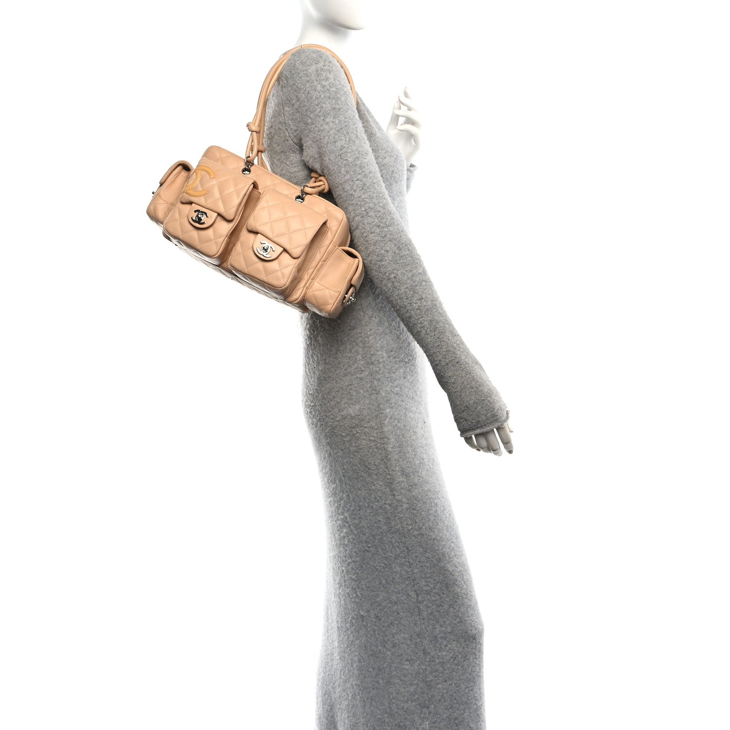 Chanel Calfskin Quilted Small Cambon Multipocket Reporter Beige 2 of 10
