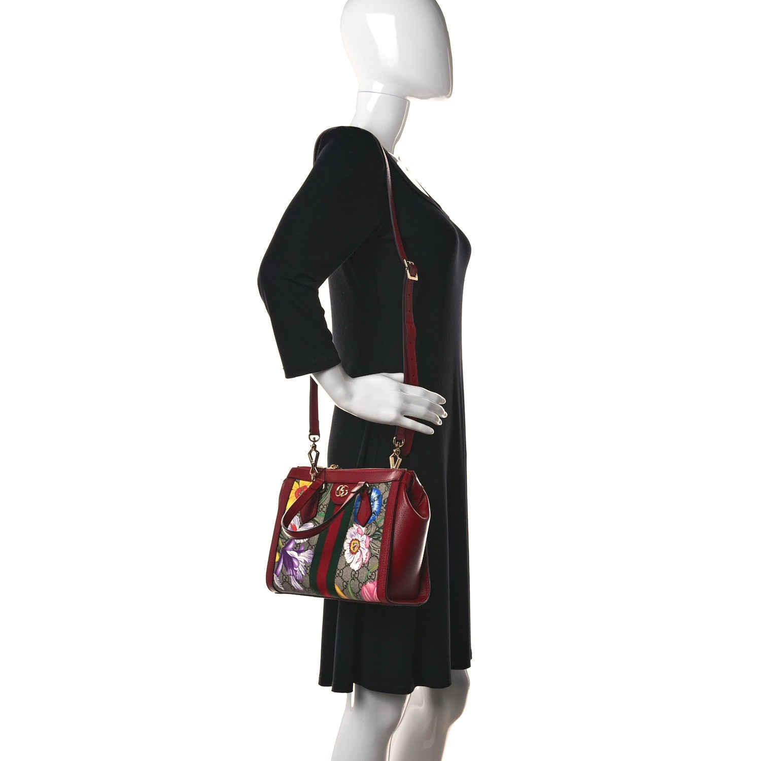 Gucci GG Supreme Monogram Flora Web Small Ophidia Tote Bag Red 2 of 5