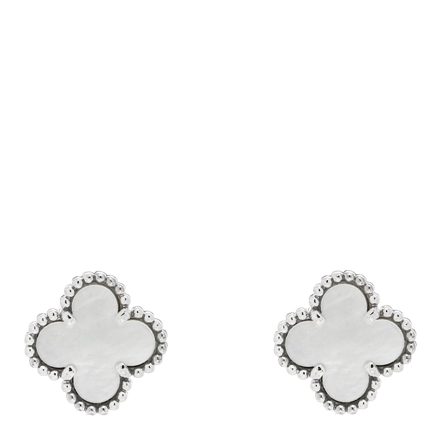 Van Cleef & Arpels 18K White Gold Mother of Pearl Sweet Alhambra Earrings 1 of 5