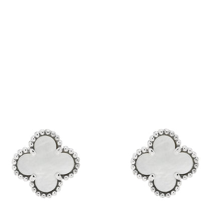 Van Cleef & Arpels 18K White Gold Mother of Pearl Sweet Alhambra Earrings 1 of 5