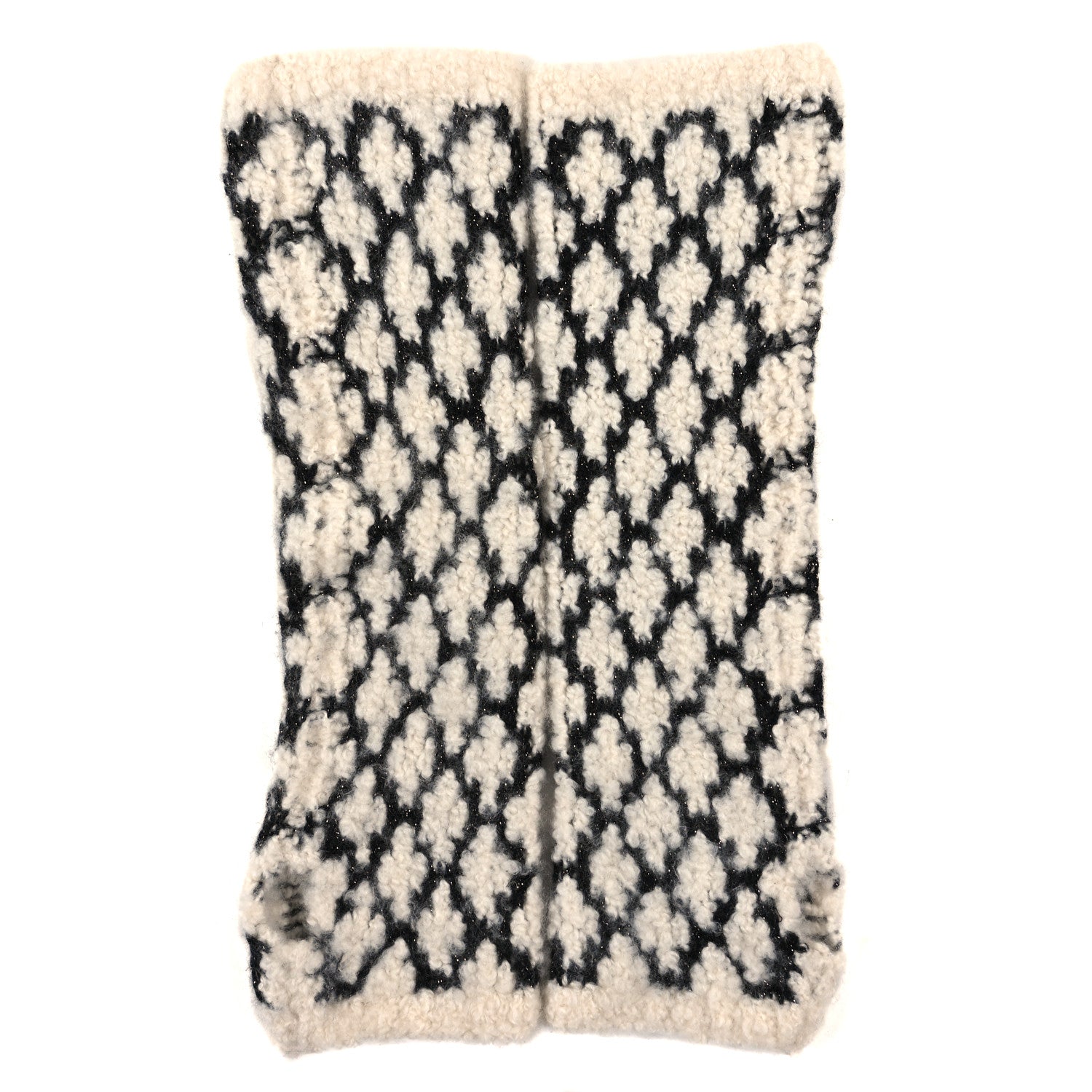 Chanel Cashmere Blend CC Fingerless Gloves White Black 2 of 3