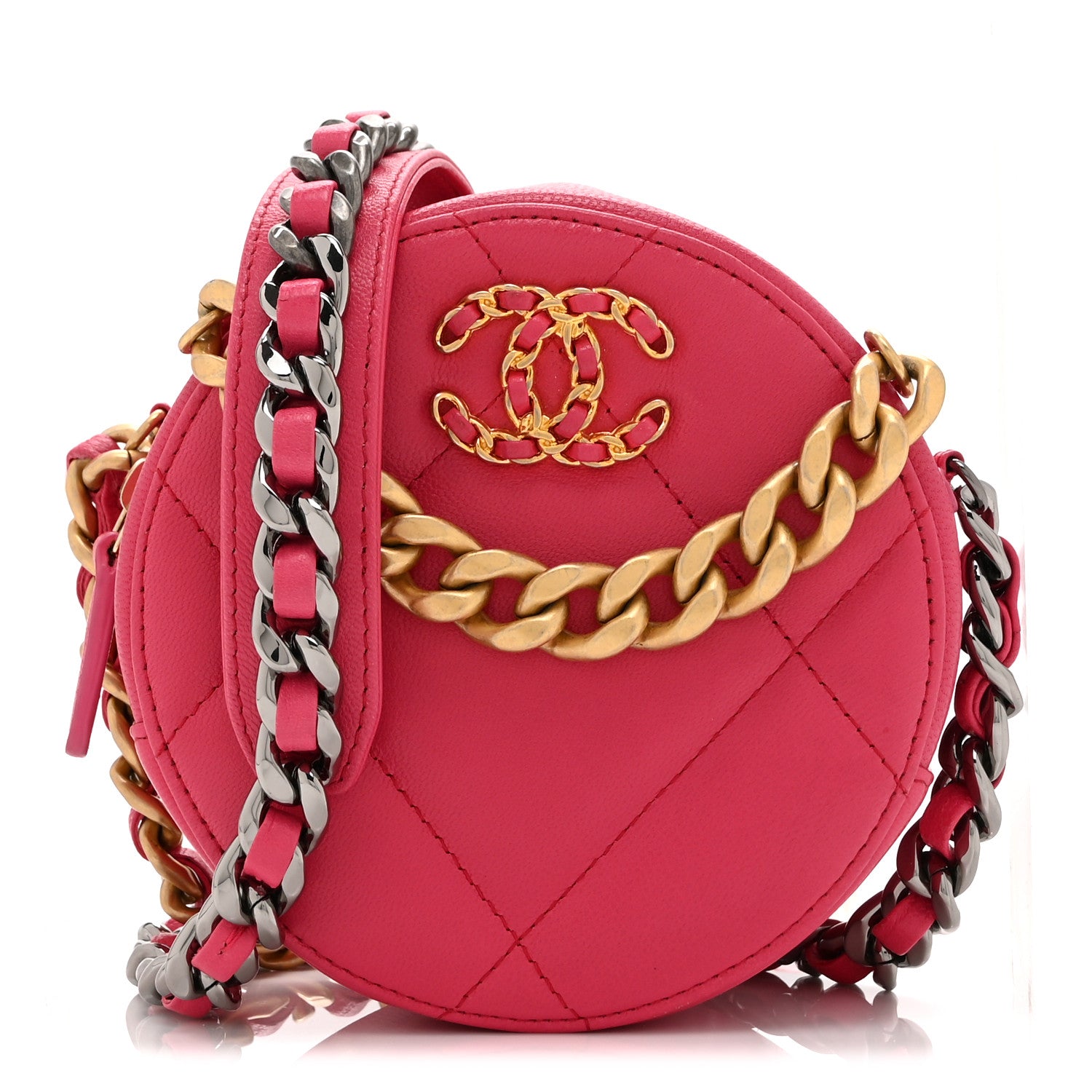 Chanel Lambskin Quilted Chanel 19 Round Clutch With Chain Pink 1 of 10
