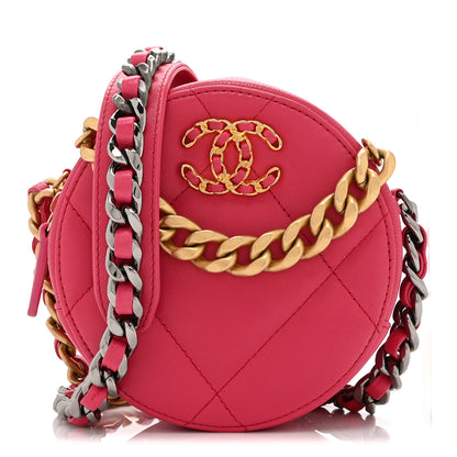 Chanel Lambskin Quilted Chanel 19 Round Clutch With Chain Pink 1 of 10