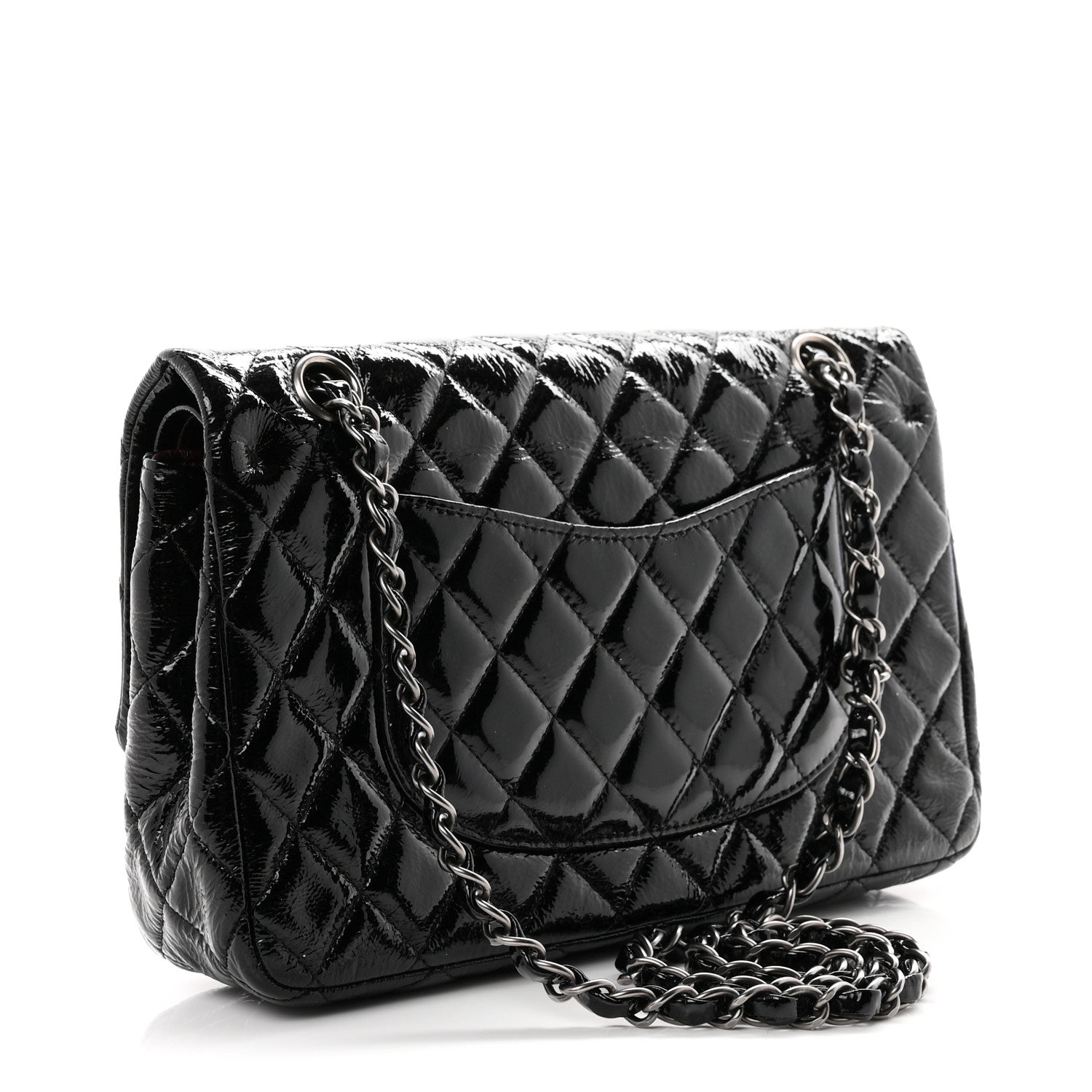Chanel Crumpled Patent Quilted Medium Double Flap Black 3 of 11