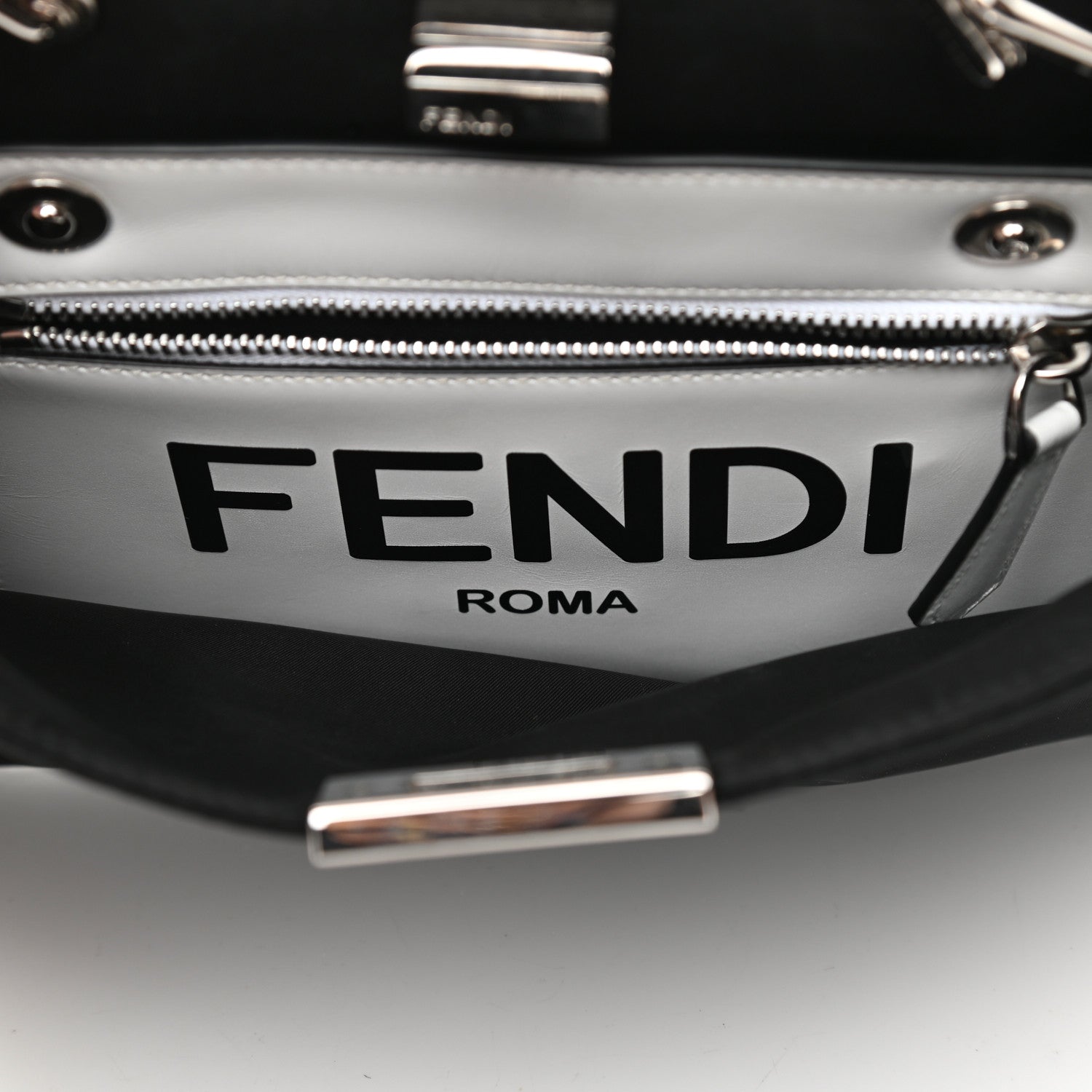 Fendi Nylon Vitello Cover Logo Embossed Mini Peekaboo I SEE U Satchel Black White 8 of 17