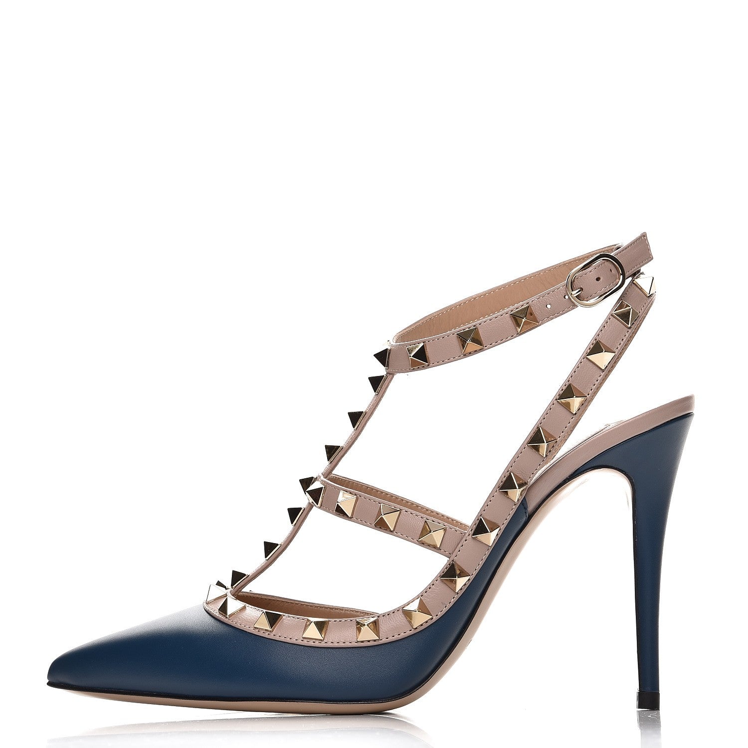 Valentino Garavani Nappa Rockstud Ankle Strap 100mm Pumps 38.5 Peacock Poudre 1 of 8