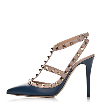 Valentino Garavani Nappa Rockstud Ankle Strap 100mm Pumps 38.5 Peacock Poudre 1 of 8