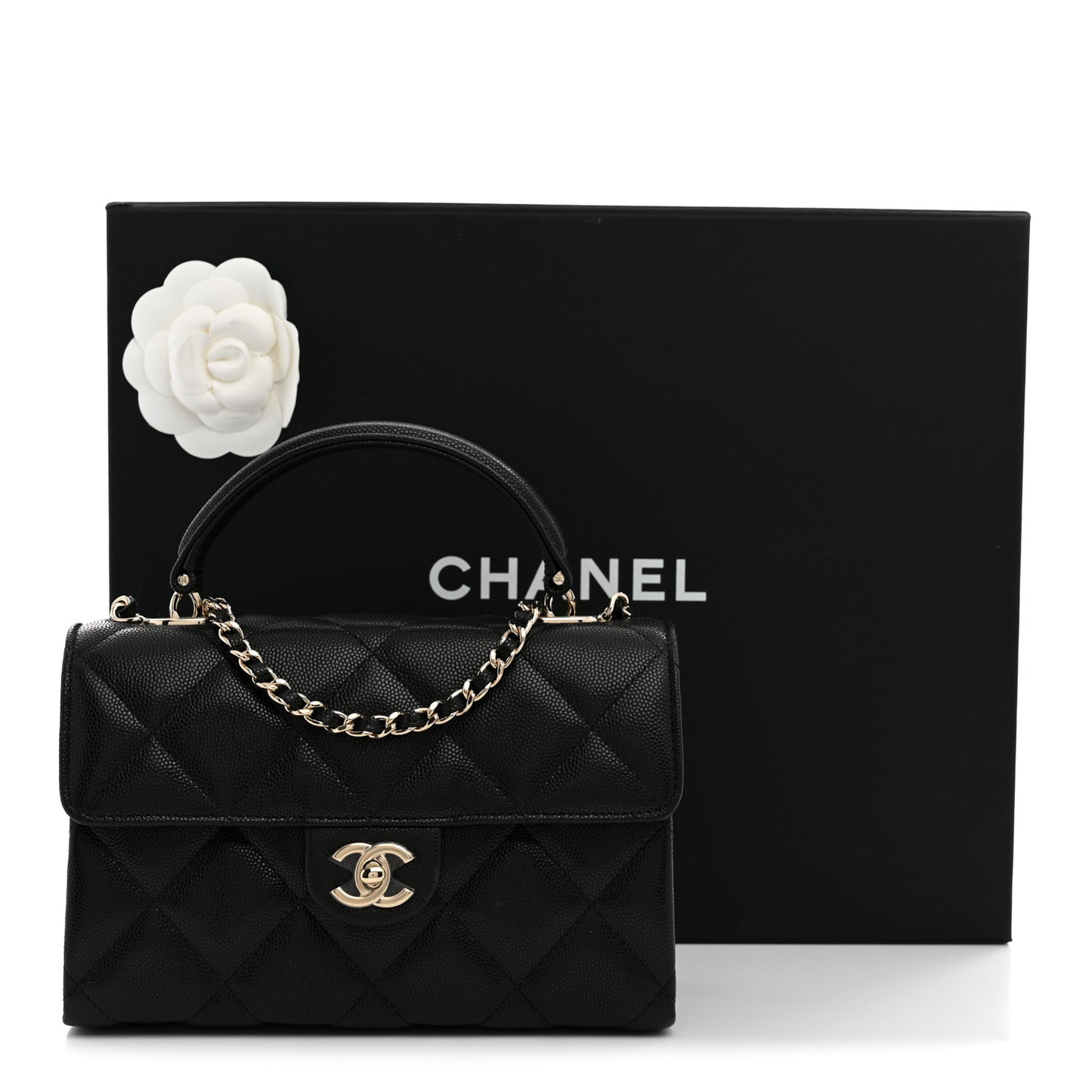 Caviar Quilted Retro Mini Twist Top Handle Clutch Flap Black