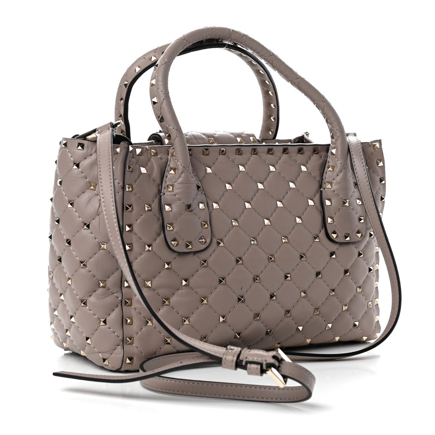 Nappa Rockstud Spike Double Handle Tote Poudre