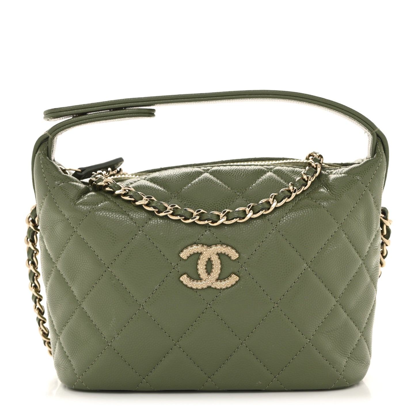 Caviar Quilted Chain Hobo Khaki