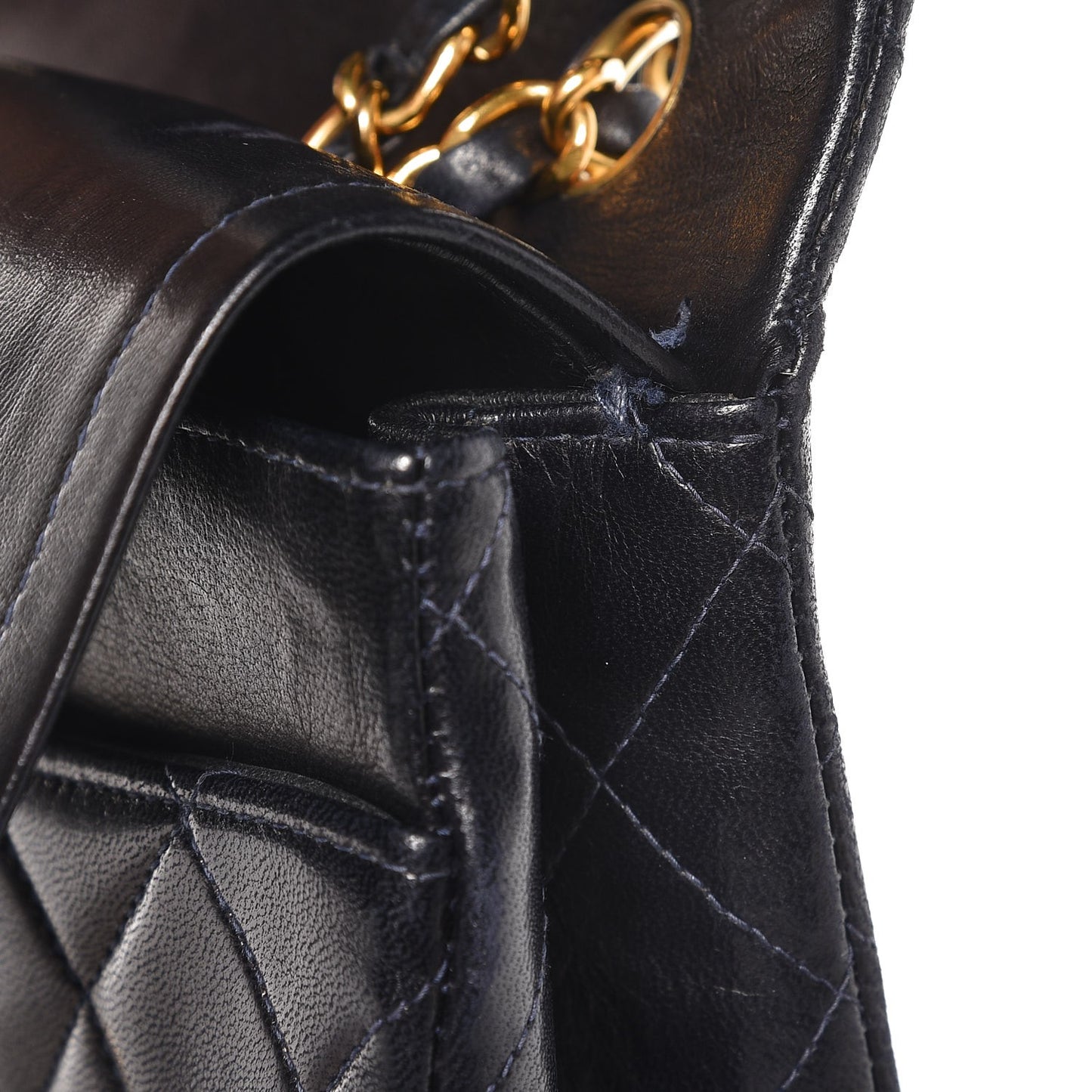 Lambskin Quilted Medium Double Flap Navy