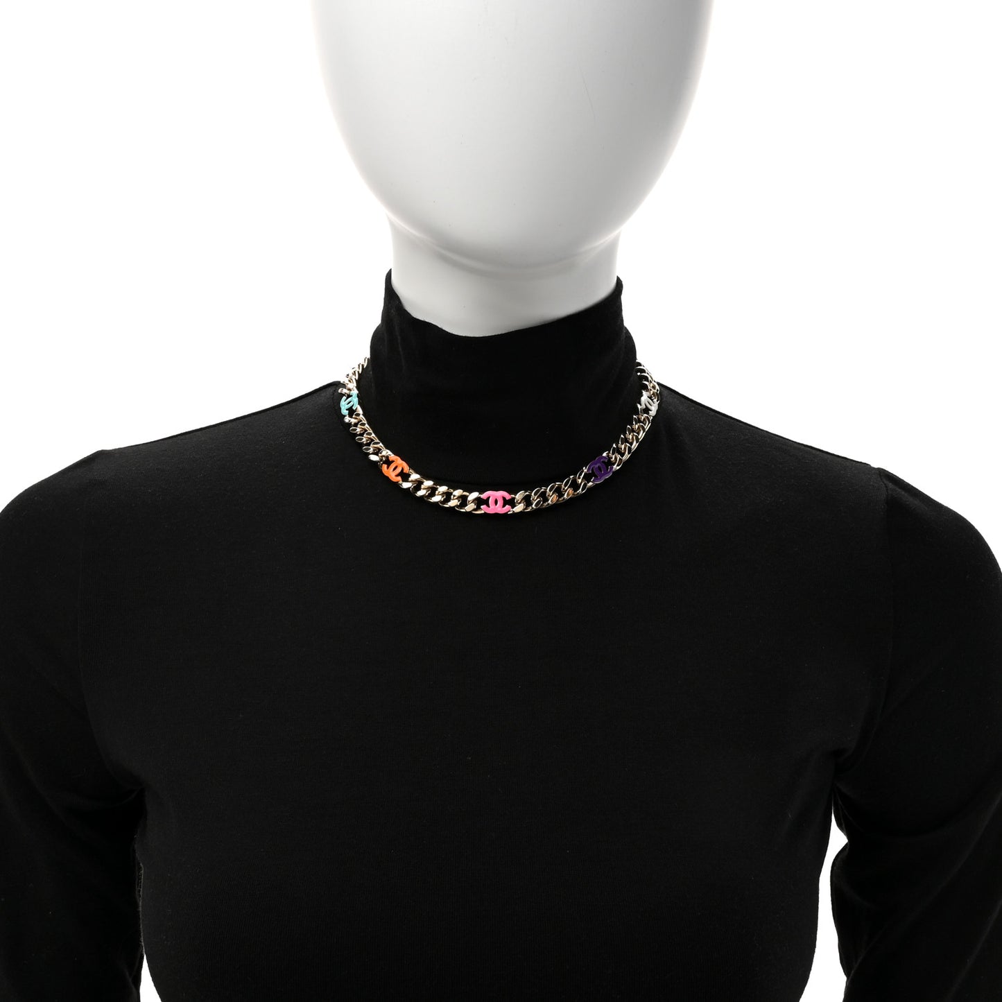 Metal Enamel Chain CC Choker Gold Multicolor