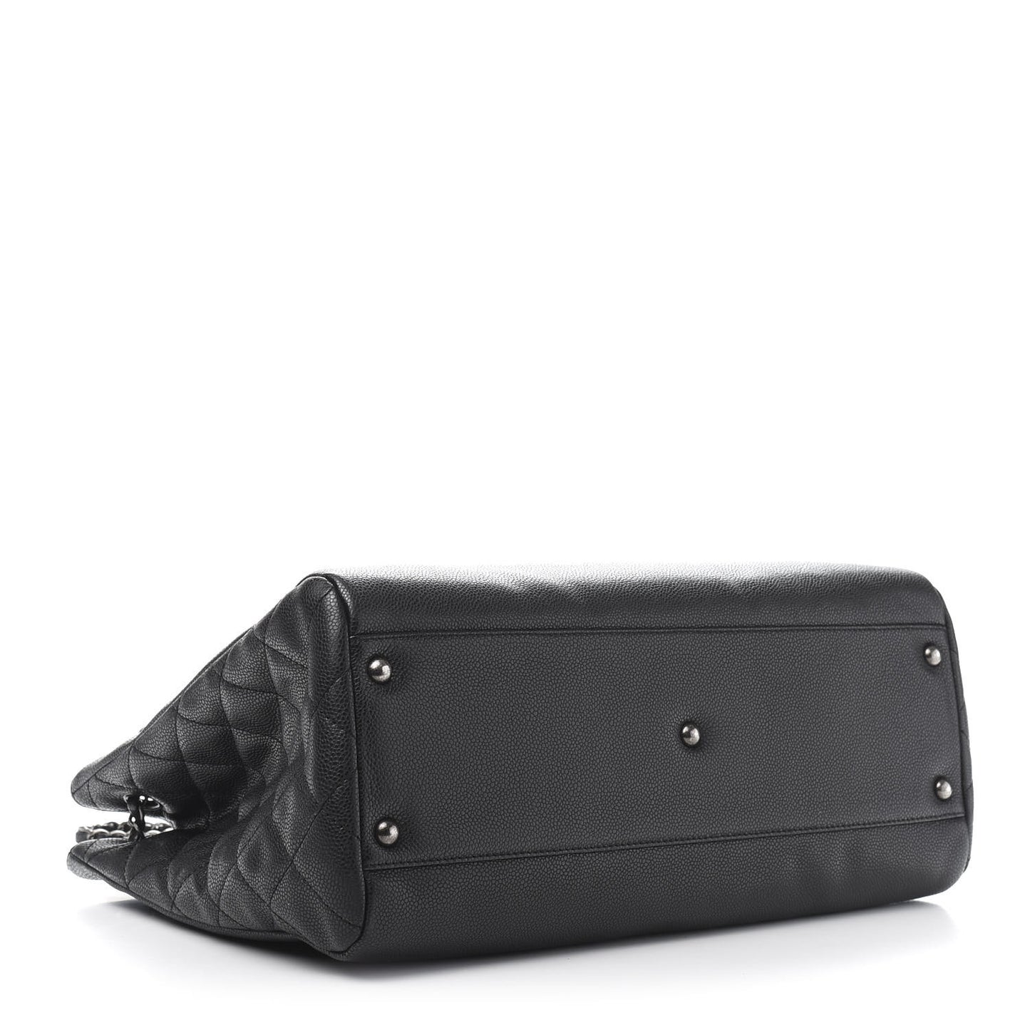 Metallic Grained Calfskin Woven Chain Large Shopping Bag Black