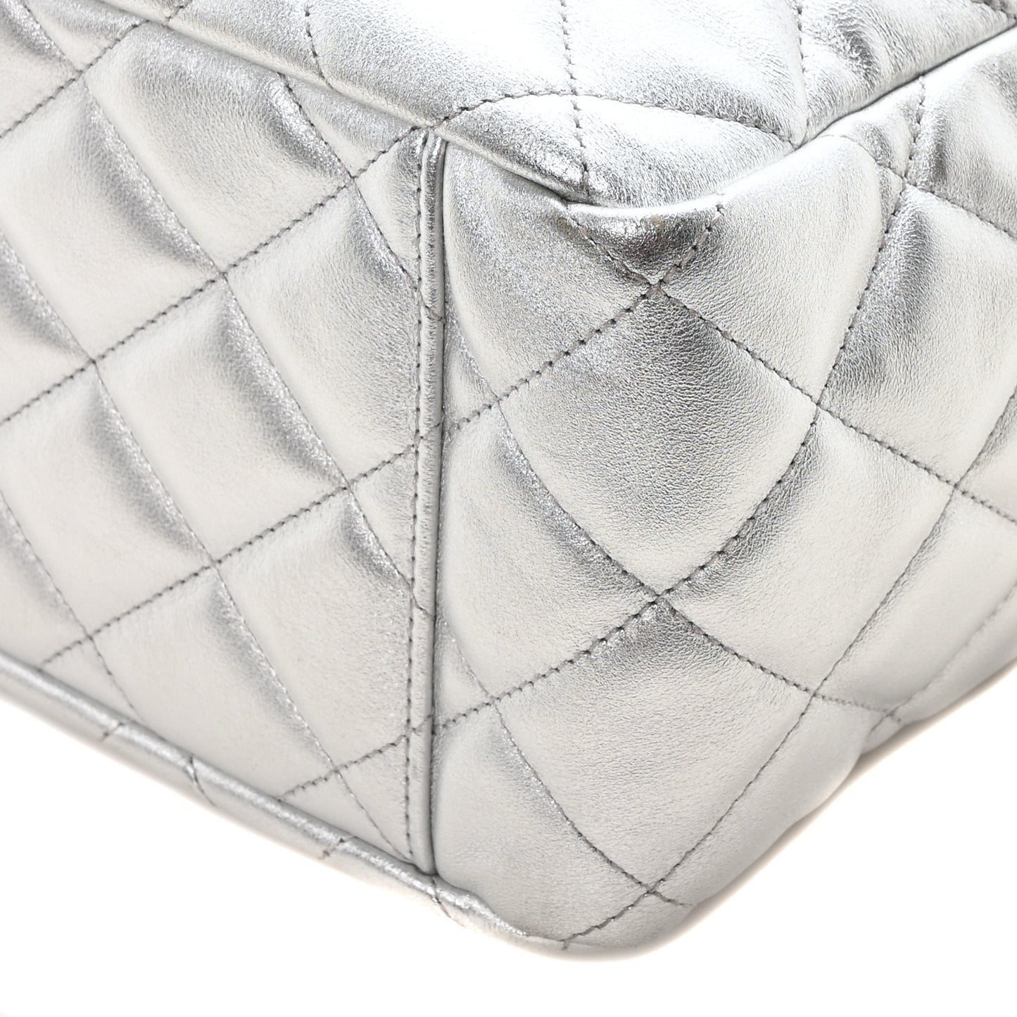 Metallic Lambskin Quilted XXL Travel Flap Bag Silver