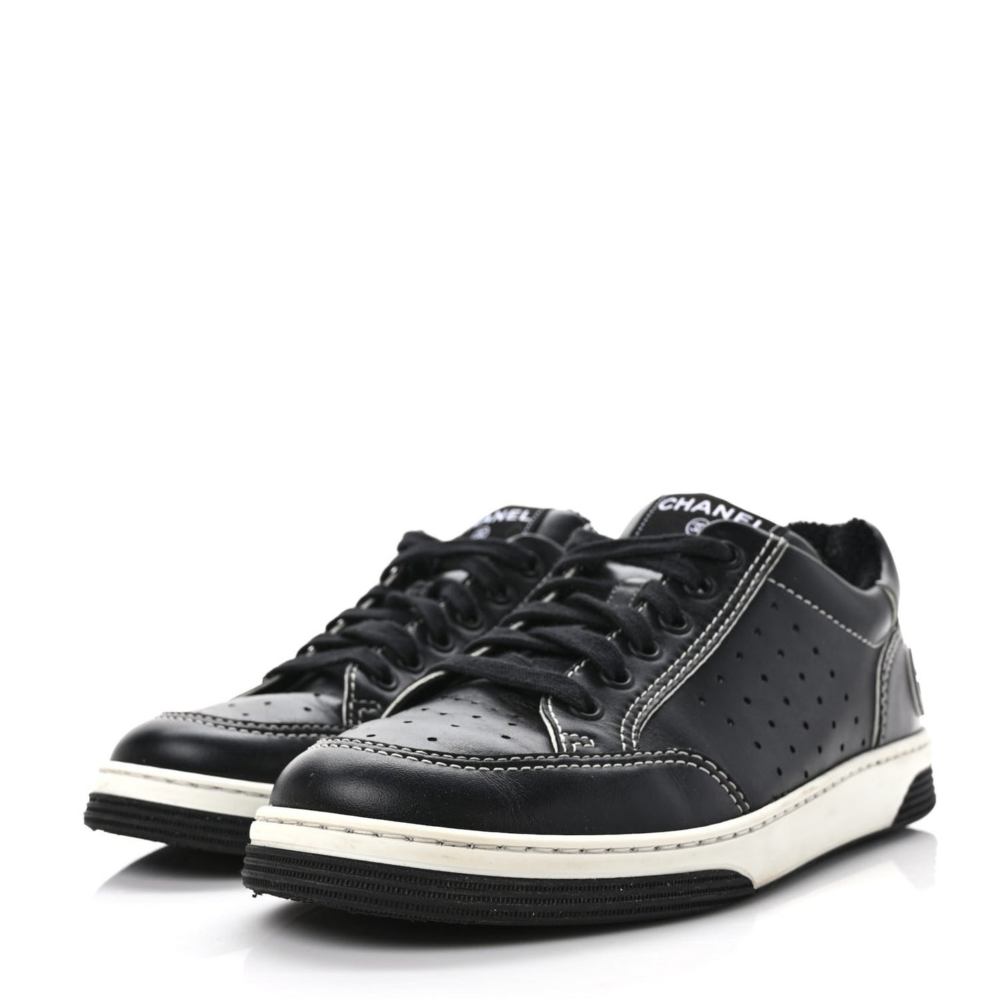 Calfskin Womens Logo Sneakers 39.5 Black White