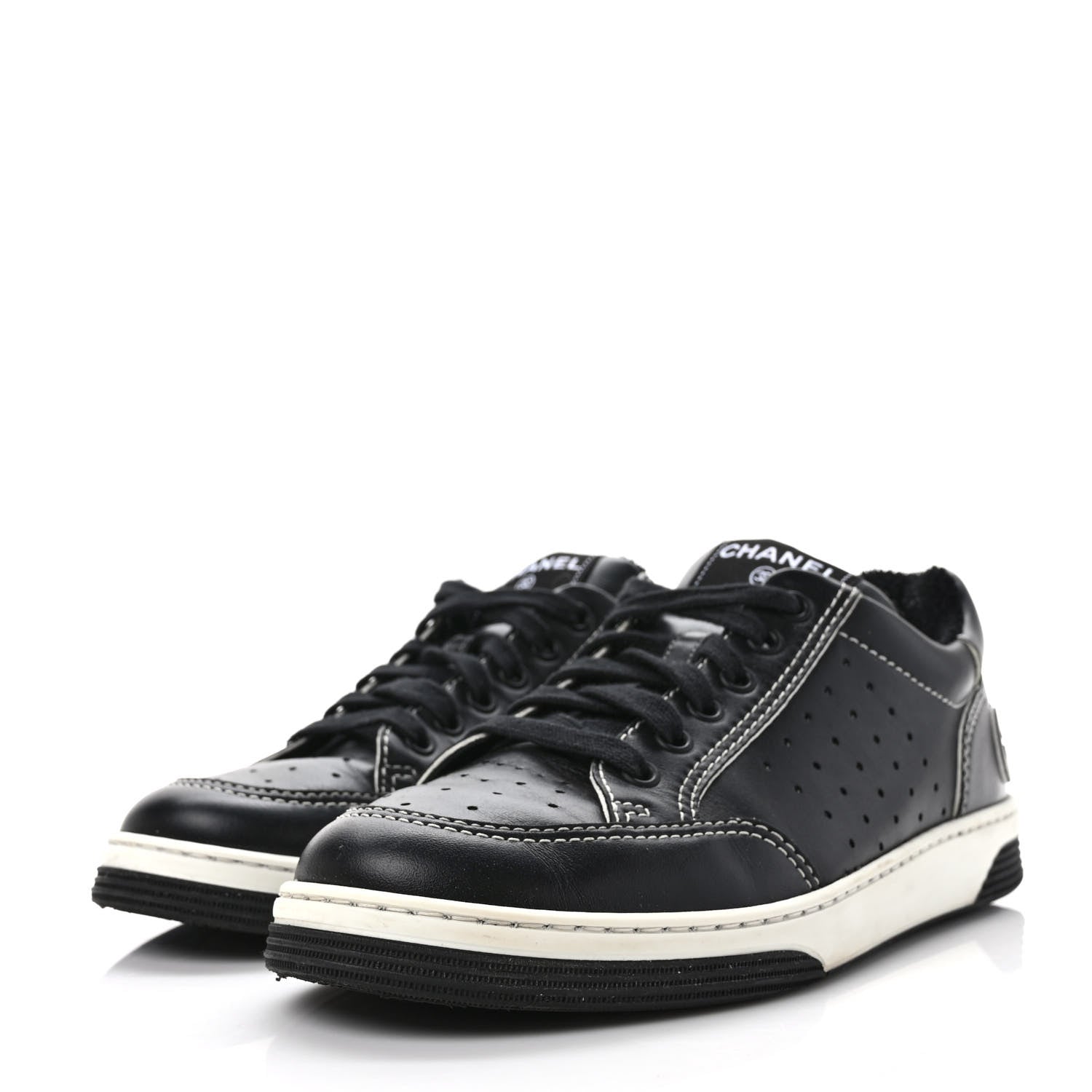 Chanel Calfskin Womens Logo Sneakers 39.5 Black White 3 of 9