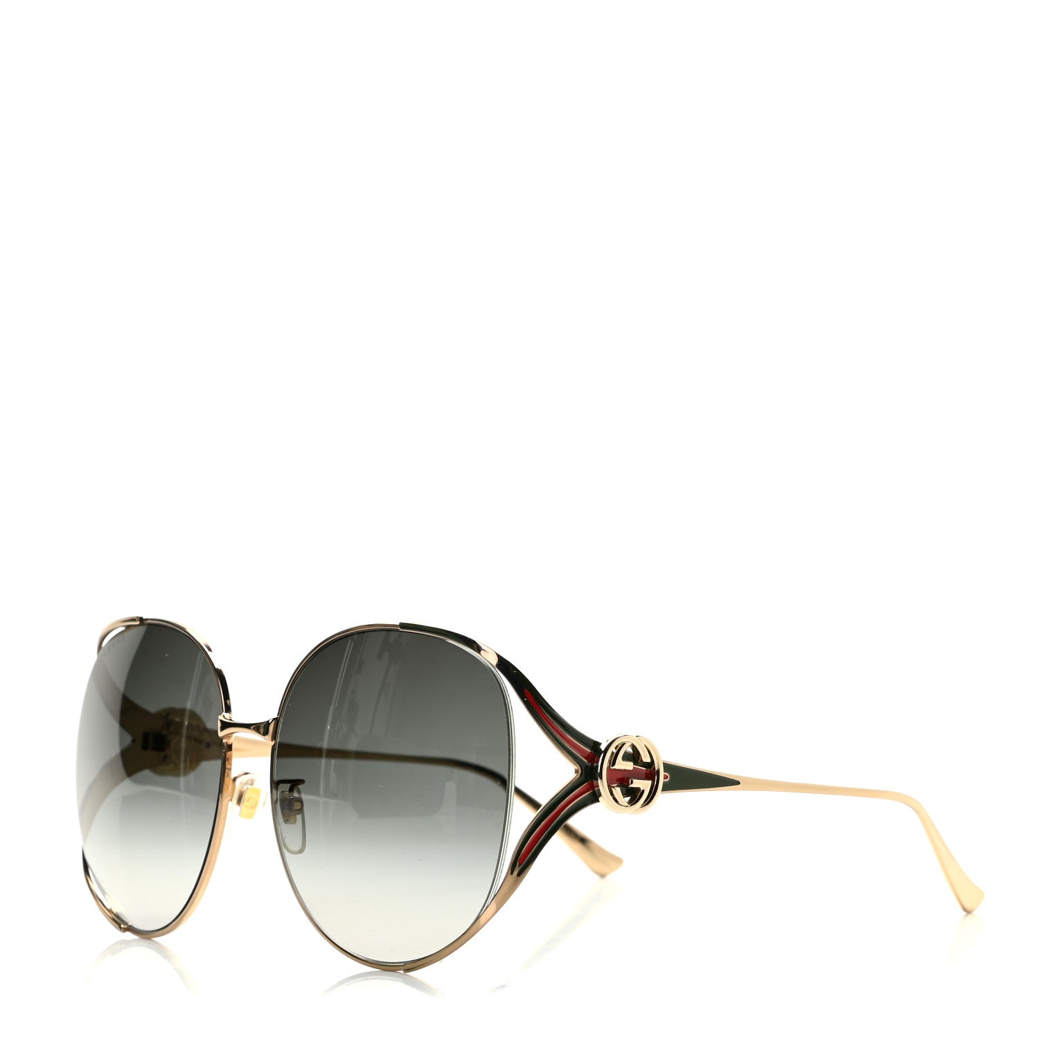 Gucci Metal Oversized Round Frame GG0225S Sunglasses Gold 1 of 6