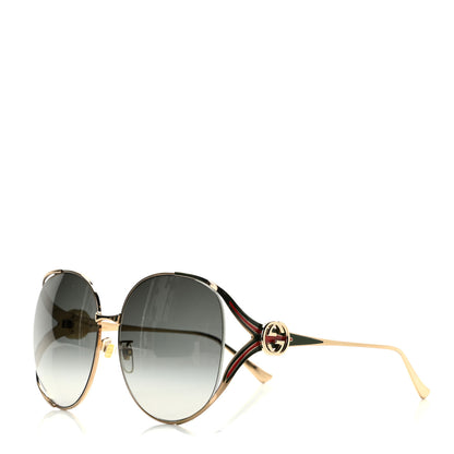Gucci Metal Oversized Round Frame GG0225S Sunglasses Gold 1 of 6