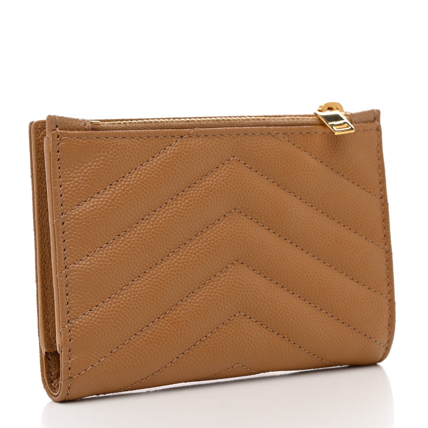 Grain De Poudre Matelasse Chevron Monogram Zipped Two-Part Wallet Natural Dark