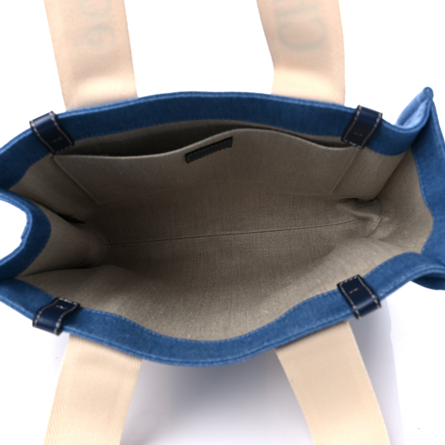 Denim Shiny Calfskin Medium Woody Ribbon Tote Navy