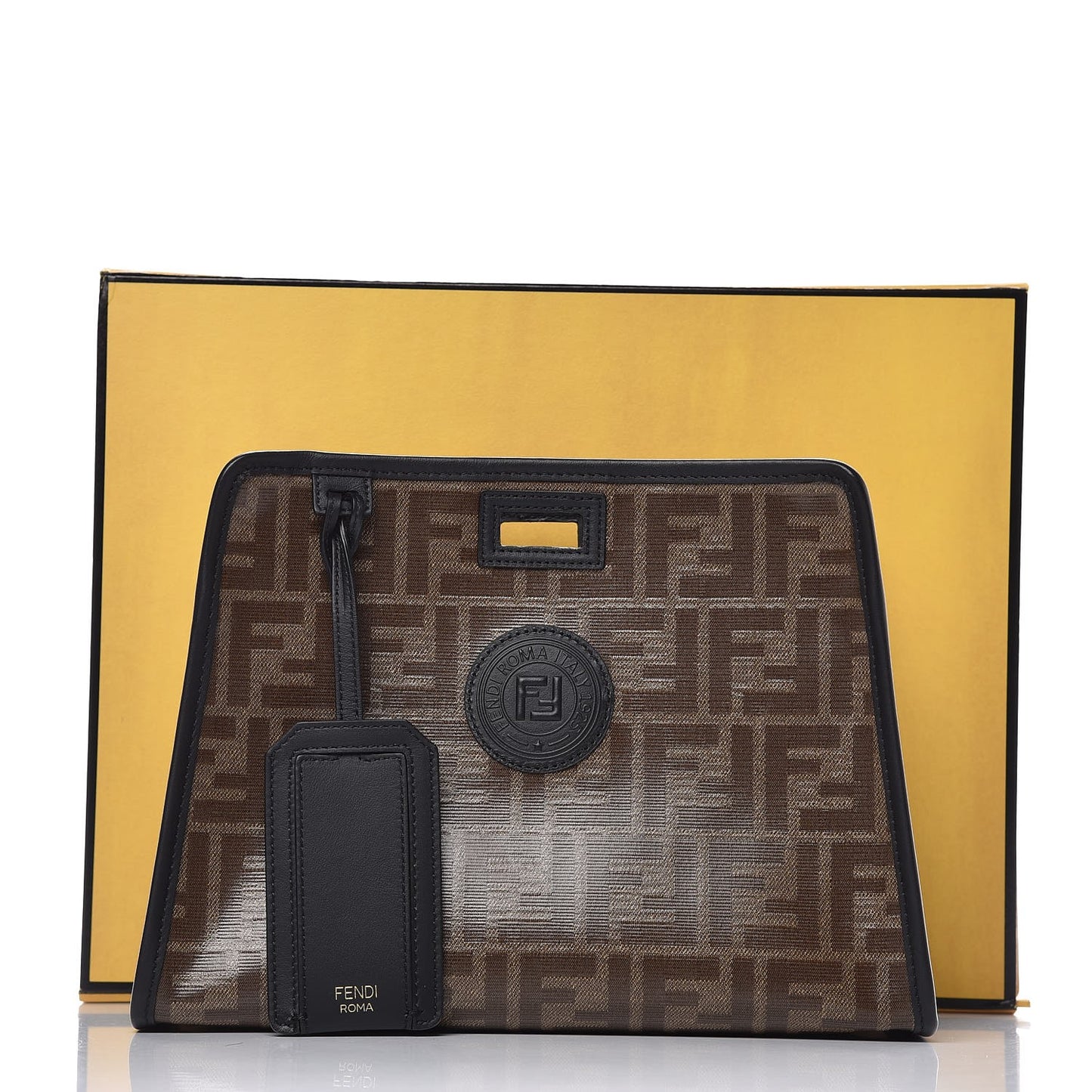 Glazed Fabric Vitello Century FF 1974 Stamp Patch Mini Peekaboo Defender Cover Mogano Panna Black