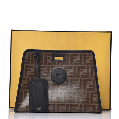 Fendi Glazed Fabric Vitello Century FF 1974 Stamp Patch Mini Peekaboo Defender Cover Mogano Panna Black 10 of 10