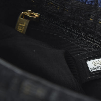 Chanel Tweed Quilted Medium 19 Flap Black Navy Gold 9 of 11
