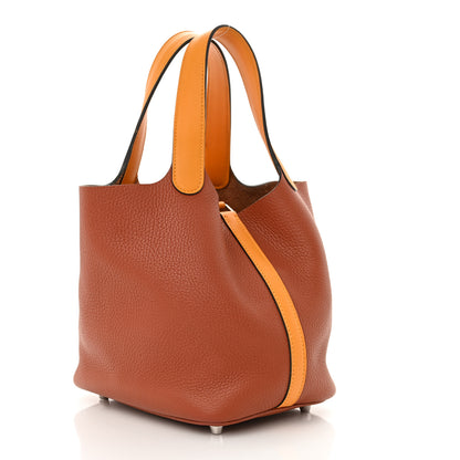 Hermes Taurillon Clemence Swift Picotin 18 PM Cuivre Jaune D'or 3 of 10