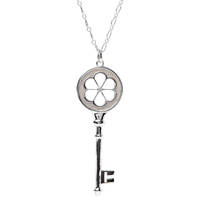 Tiffany Sterling Silver Diamond Blossom Key Pendant Link Necklace 4 of 6